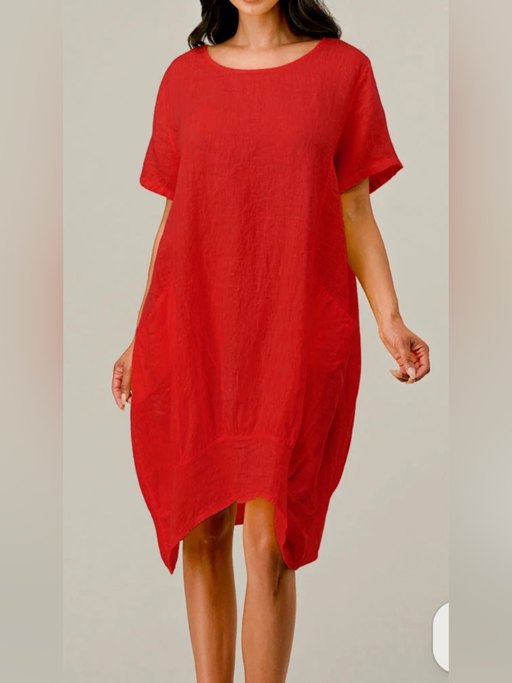 Red Linen Shift Dress (100% Linen)